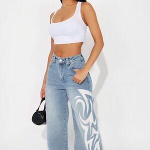 NWT Junior's Furiosa Baggy Wide Leg Jeans Sz 3 Graphic Art Design 100% Cotton